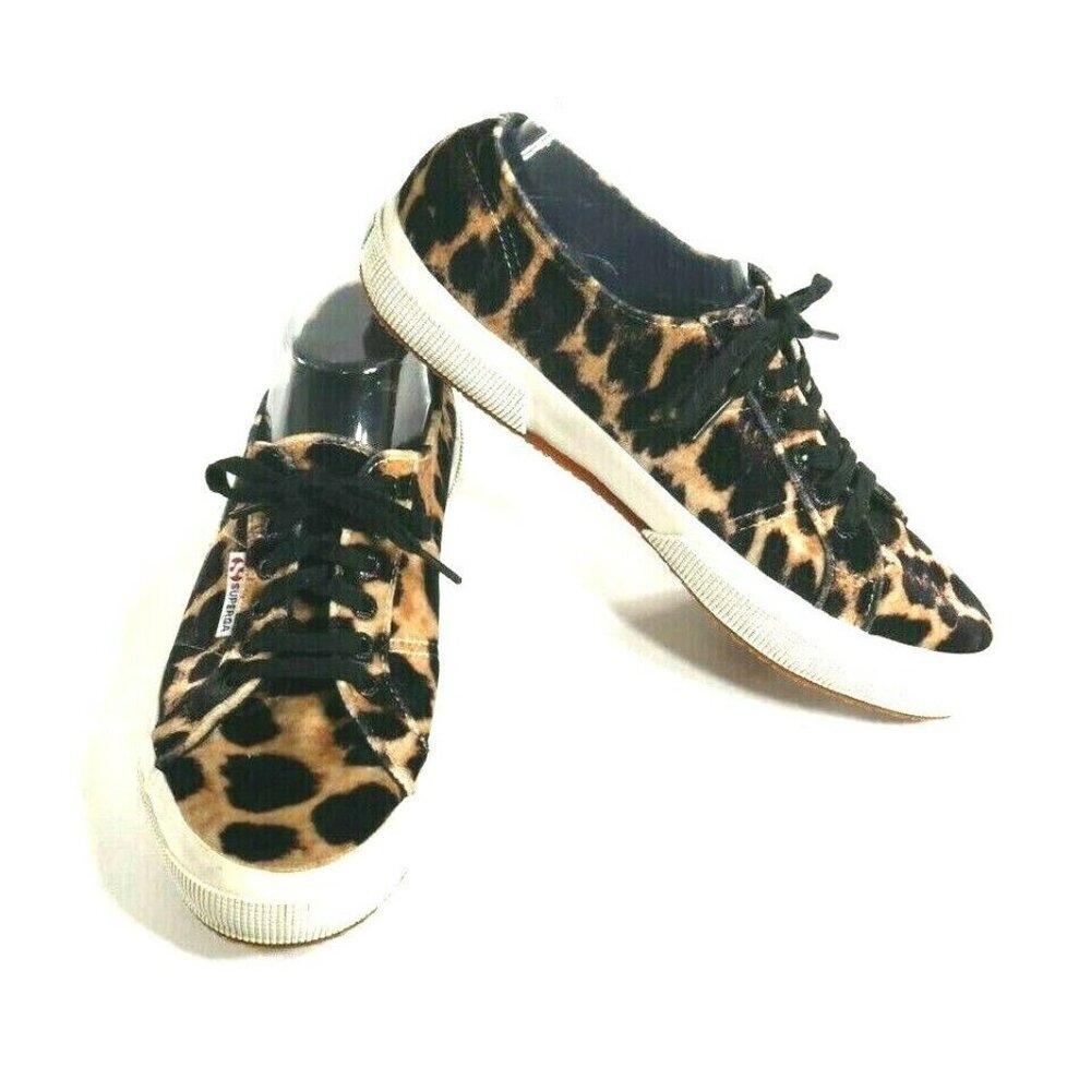 Superga Velvety Leopard Print Sneakers Low Top Lace Up Shoes  Wms US 8 EU 41